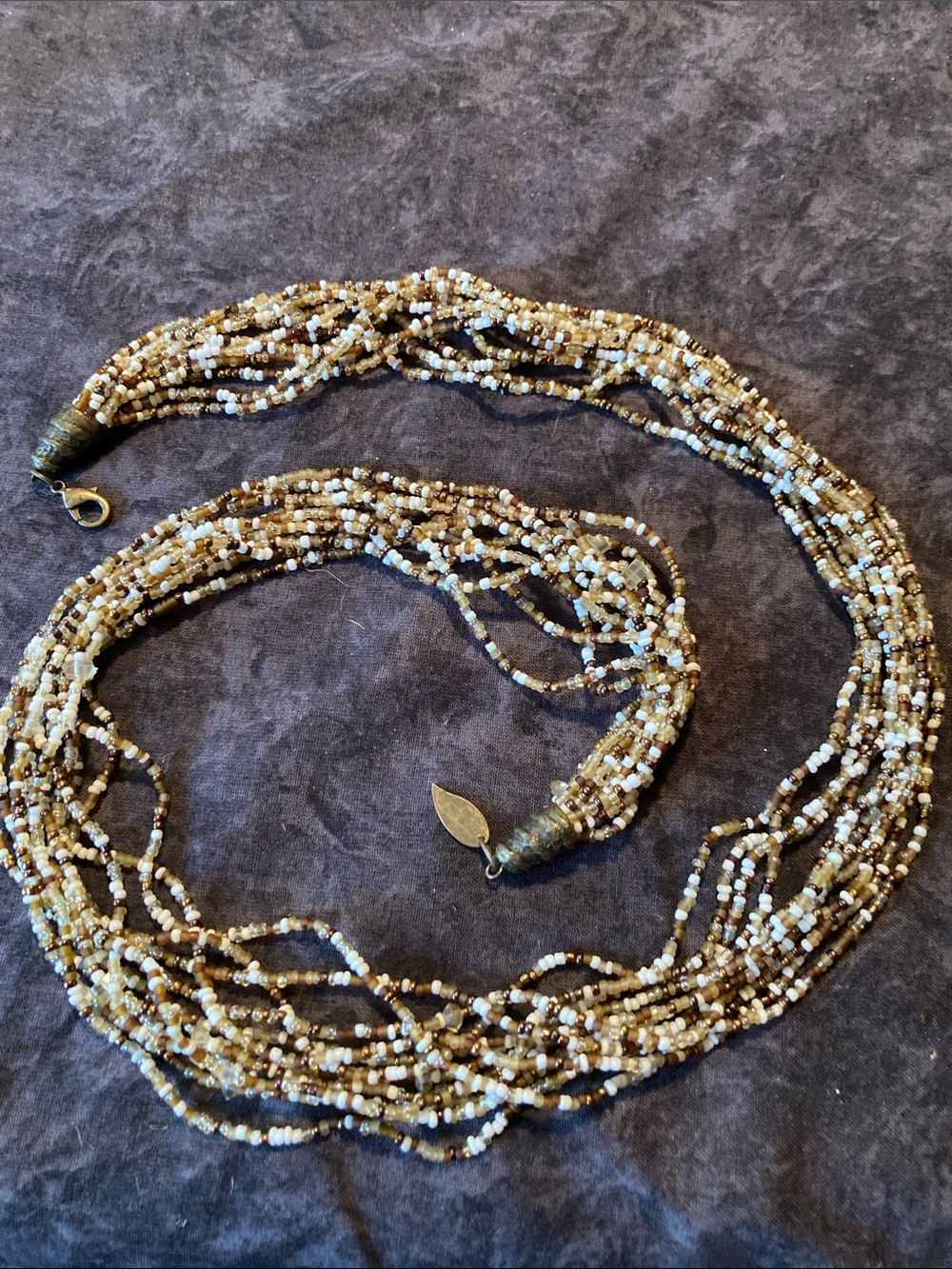 Multi-Strand Beaded Boho Necklace in Gold and White